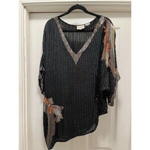 Frank Usher 100% Silk Sequin Asymmetrical Hemline Top Tunic Large Vintage 1980’s